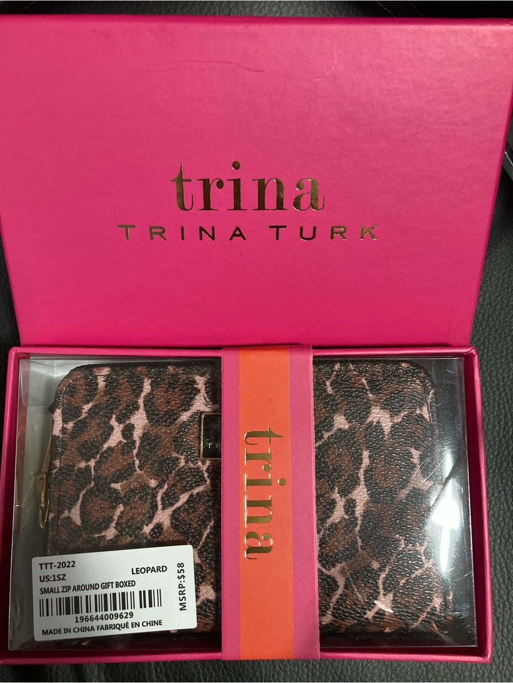 Trina Turk Leopard Zip-Around Card Wallet in Pink and Brown